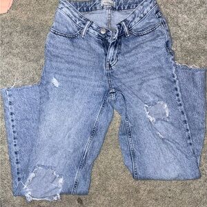 Distressed V Waistband Blue Women's Jeans